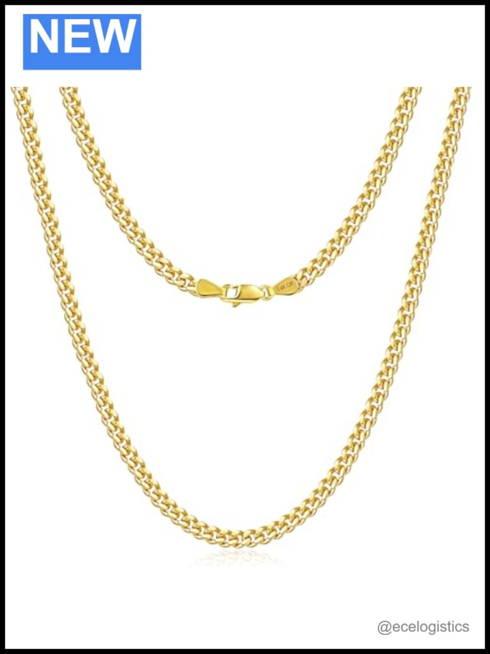 14K Gold Cuban Link Chain Necklace 4mm 24 Inch